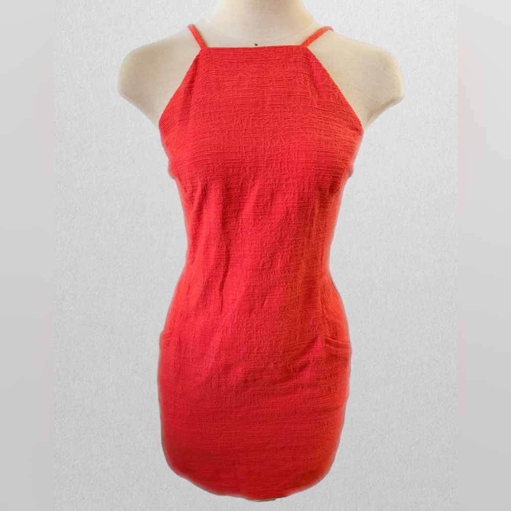 Elegant Orange-Red Halter Dress